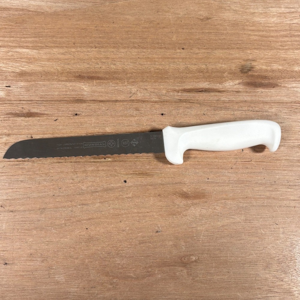 Mundial 5626-7.5 Serrated Bread Knife White Antimicrobial Handle Brazil NSF
